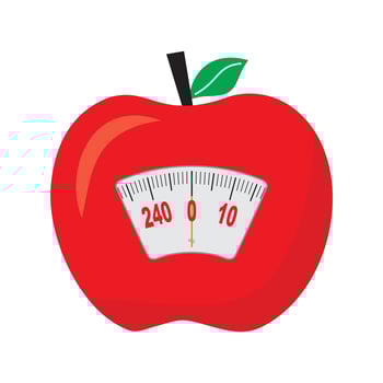 Apple Diet Vector Icon Illustration. Red Apples and Scales, Apple Diet Menu. Isolated White Fitness and Gym Icons Concept. Weight Loss, Healthy Lifestyle. Proper Nutrition.