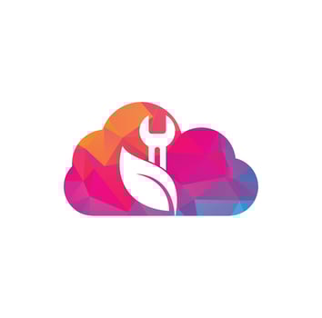 Wrench leaf cloud shape vector logo design template. Repair service leaf nature logo design