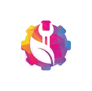 Gear logo design combined with wrench and leaves. Repair service leaf nature logo design. vector