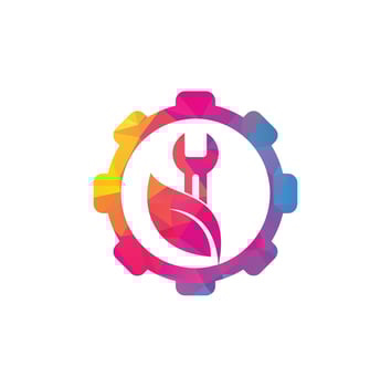 Gear logo design combined with wrench and leaves. Repair service leaf nature logo design. vector