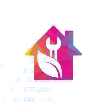 Wrench leaf home shape vector logo design template. Repair service leaf nature logo design