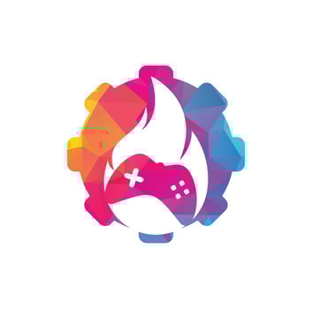 Gaming fire gear shape concept logo icon designs vector. game pad with a fire for gaming logo vector