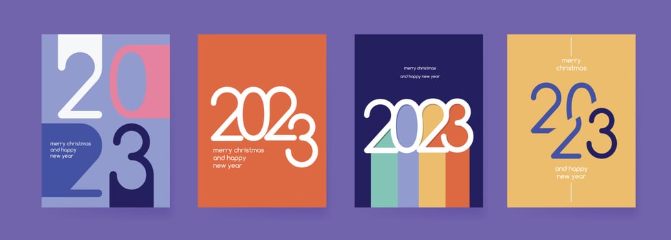 Creative 2023 Happy New Year posters set. Design templates with typography logo 2023 for celebration and season decoration vector