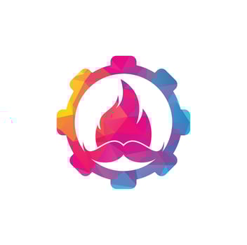 Mustache fire vector logo design template. Mustache fire and gear icon design.