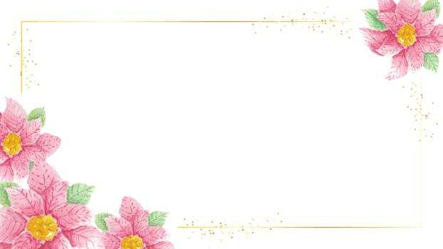 watercolor christmas Poinsettia holly flower with golden glitter frame png