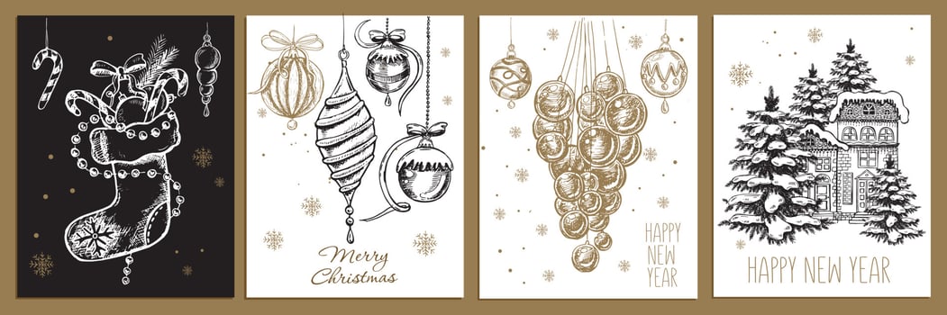 Christmas toys, fur-tree , hand drawn illustration. Vector. vector