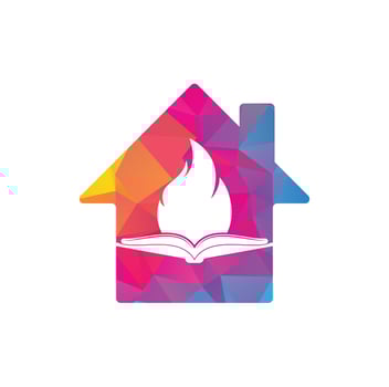 Book fire home shape vector logo design. Motivation book vector logo design template.