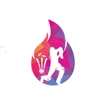 Fire cricket player vector logo design. Cricket fire logo icon. Batsman playing cricket and fire combination logo