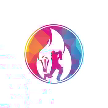 Fire cricket player vector logo design. Cricket fire logo icon. Batsman playing cricket and fire combination logo