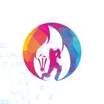 Fire cricket player vector logo design. Cricket fire logo icon. Batsman playing cricket and fire combination logo