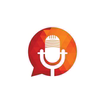Podcast talk vector logo design. Chat logo design combined with podcast mic.