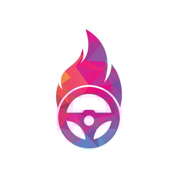 Fire driver logo vector design template. Car steering wheel burning fire logo icon vector illustration design.