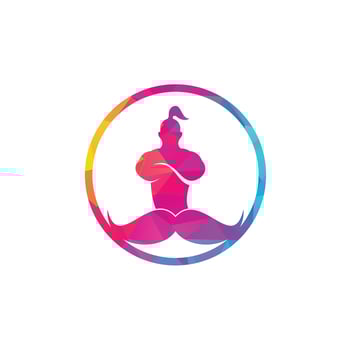 Mustache genie vector logo design. Strong genie icon template.