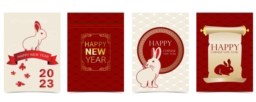 Gold red Chinese New Year card with rabbit,flower,lunar vector
