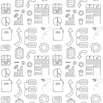Doodle business and management vector seamless pattern