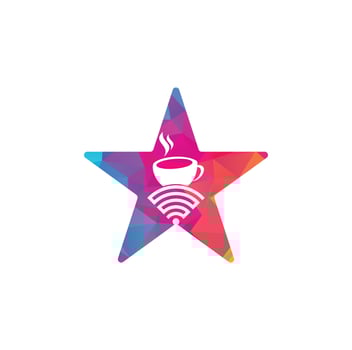 Coffee WiFi star shape concept logo design. Coffee cup with WiFi vector icon logo