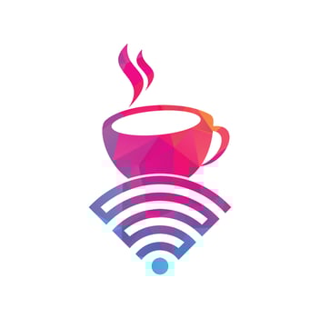 Coffee cup with WiFi vector icon logo. Creative logo design template for cafe or restaurant.