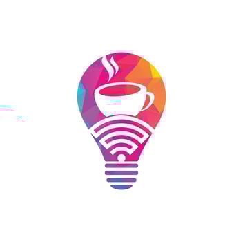 Coffee WiFi bulb shape concept logo design. Coffee cup with WiFi vector icon logo