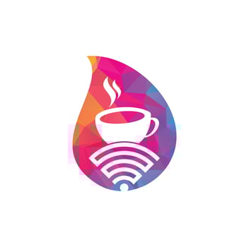 Coffee WiFi drop shape concept logo design. Coffee cup with WiFi vector icon logo
