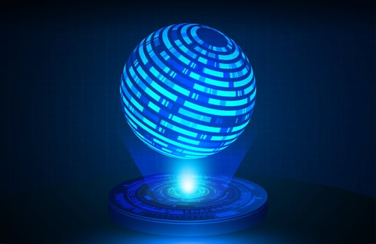 Globe Holographic Projector on Technology Background vector