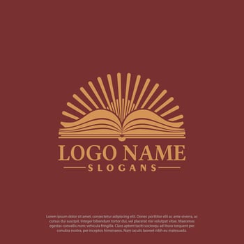 book and sun ray logo vintage concept for printing company or school etc vector
