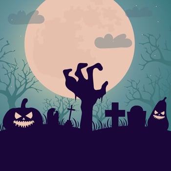 Halloween background, poster with hand. Vector illustration