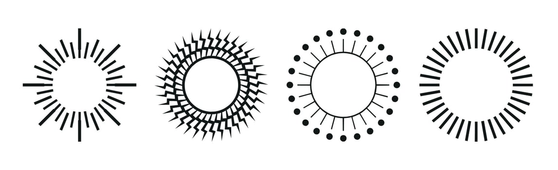 Collection of 4 different black sun abstraction pieces on white background - Vector