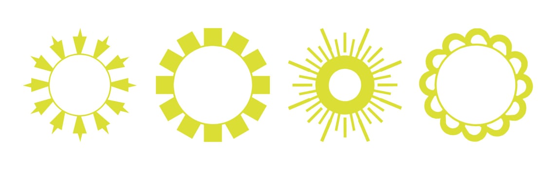 Collection of 4 pieces of abstract different yellow sun on white background - Vector