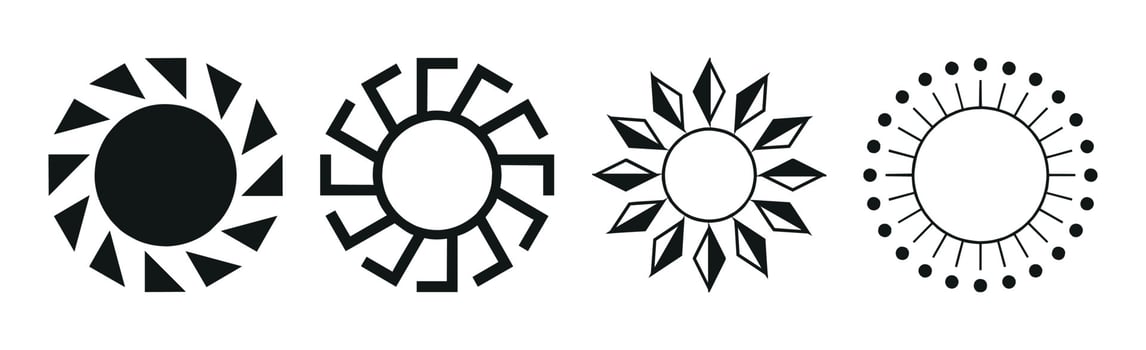 Collection of 4 different black sun abstraction pieces on white background - Vector