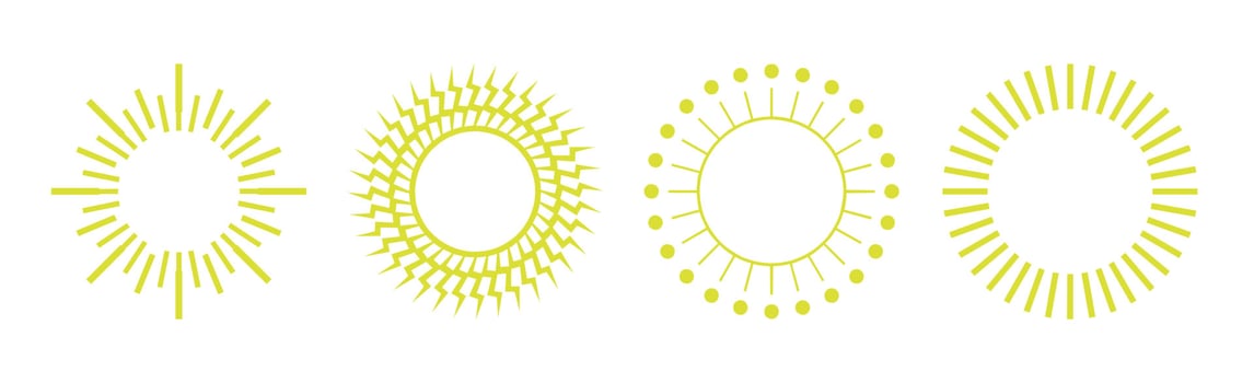 Collection of 4 pieces of abstract different yellow sun on white background - Vector