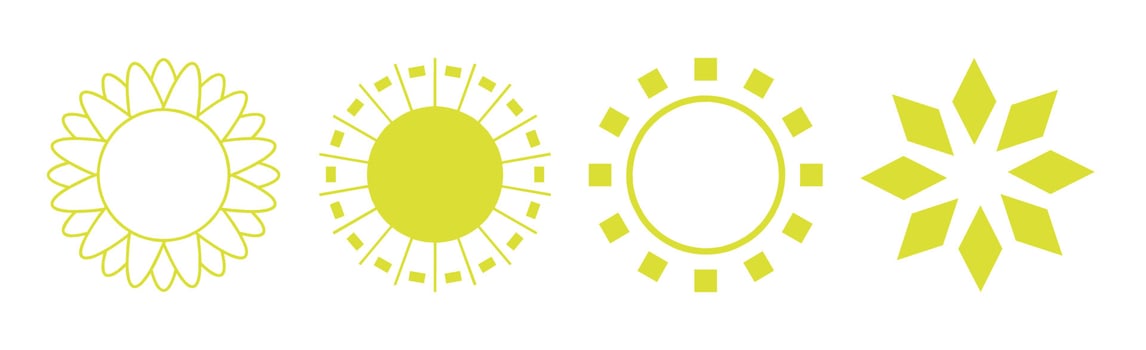 Collection of 4 pieces of abstract different yellow sun on white background - Vector
