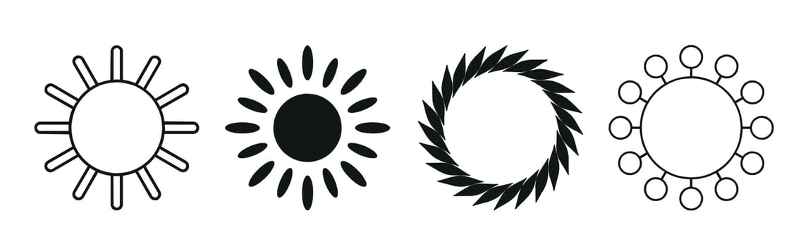Collection of 4 different black sun abstraction pieces on white background - Vector