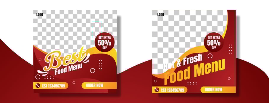 restaurant business marketing social media post or web banner template. set of food menu social media post template design vector
