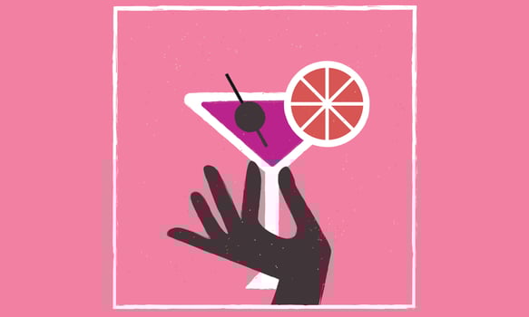Poster hand and cocktail. Cocktail banner. Poster to the bar. vector