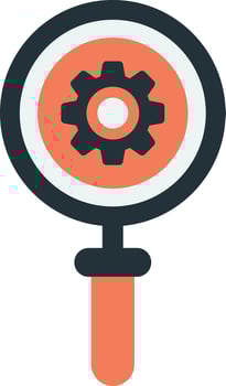 magnifying glass and cogs illustration in minimal style vector