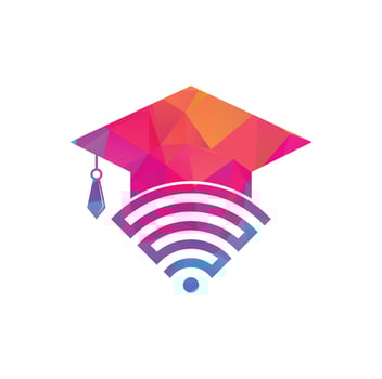 Graduate hat and wifi vector logo design. Study online logo concept.