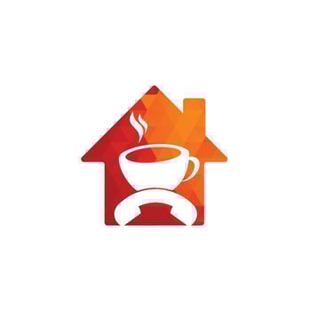 Coffee call home shape concept vector logo design. Handset and cup icon