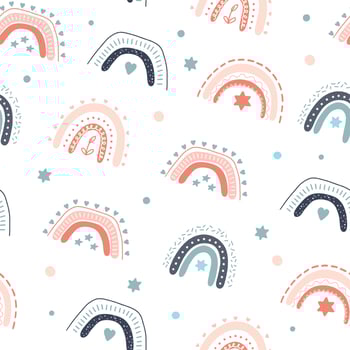 The pattern of cute boho rainbows. For decoration of childrens rooms and holidays. Vector modern style
