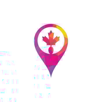 Canadian food map pin shape concept logo concept design. Canadian food restaurant logo concept. Maple leaf and fork icon vector