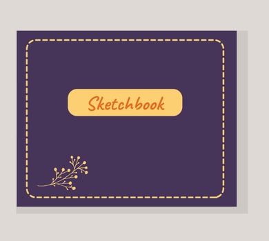 Covers notebook sketchbook dark purple with a sprig of dried flowers vector illustration