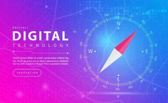 Digital technology and Compass map gps banner pink blue background concept, Technology effect, abstract tech, Map GPS navigation, Smartphone map application, North West South East, illustration vector
