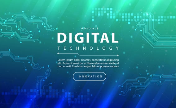 Digital technology banner green blue background concept with technology light effect, abstract tech, innovation future data, internet network, Ai big data, lines dots connection, illustration vector