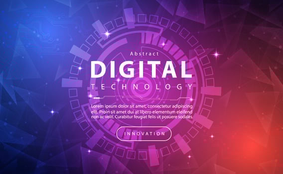 Digital technology banner blue pink background concept, technology light purple effect, abstract tech, innovation future data, internet network, Ai big data, lines dots connection, illustration vector
