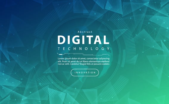 Digital technology banner green blue background concept with technology light effect, abstract tech, innovation future data, internet network, Ai big data, lines dots connection, illustration vector