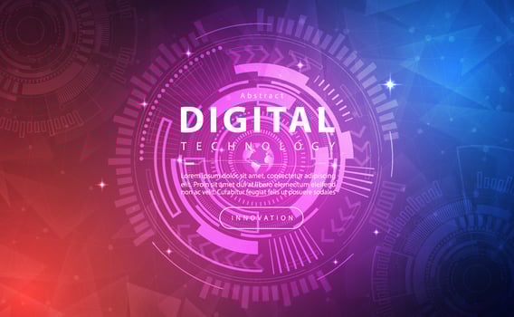 Digital technology banner blue pink background concept, cyber security technology, abstract purple tech, innovation future data, internet network, Ai big data, line dot connection, illustration vector