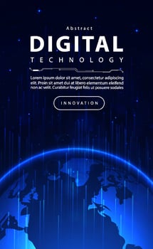 Digital Ai big data technology futuristic world blue background, cyber cloud security, abstract space neon wifi tech, innovation future data, global internet network connection, illustration vector