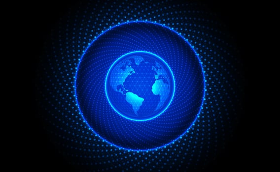 Digital Ai big data technology futuristic blue background, cyber cloud security, abstract space neon wifi tech, innovation future upload data, global internet network connection, illustration vector