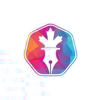 Pen and red maple leaf logo vector. Education Logo. Institutional and educational vector logo design