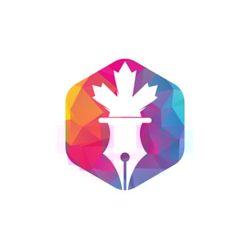 Pen and red maple leaf logo vector. Education Logo. Institutional and educational vector logo design