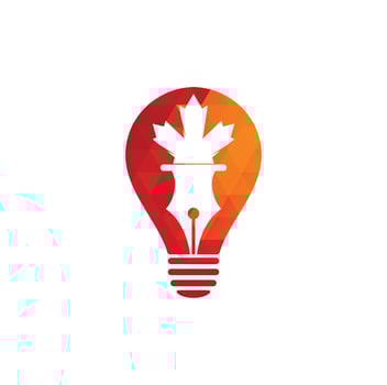 Pen and red maple leaf bulb shape concept logo vector. Education Logo vector